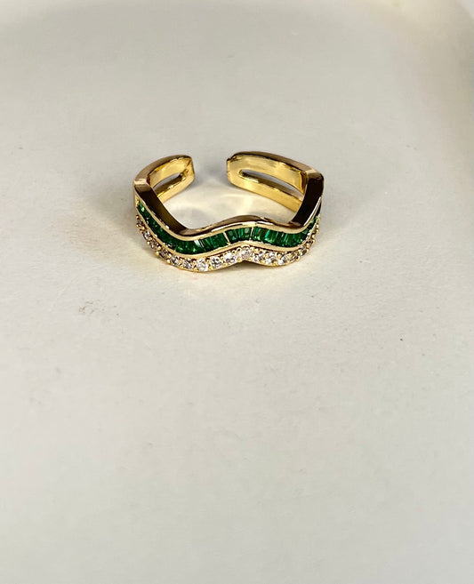 Zigzag Emerald Statement Ring- Demifine 18KT Gold Plated