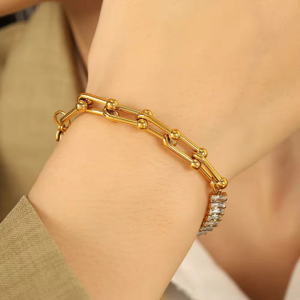 Horseshoe Cubic Zirconia Tennis Bracelet - Demifine 18KT Gold Plated