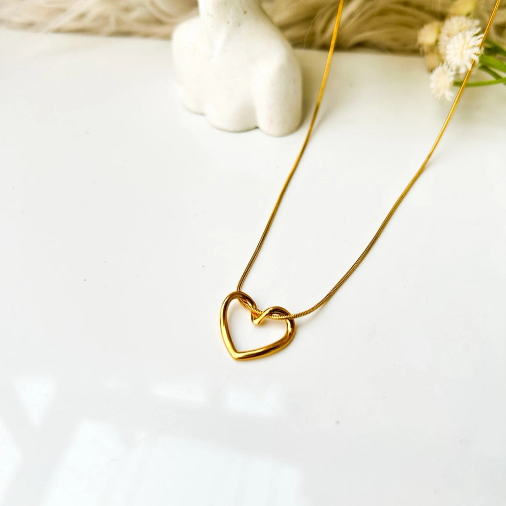 Hollow Heart Pendant Chain - Demifine 18KT Gold Plated