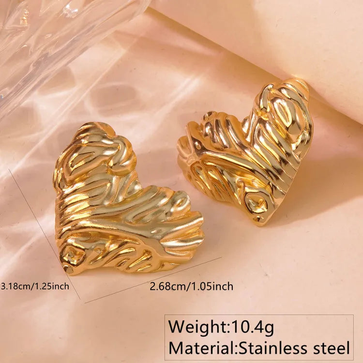18K Gold Plated Tarnish-Free Waterproof Textured Heart Stud Earring