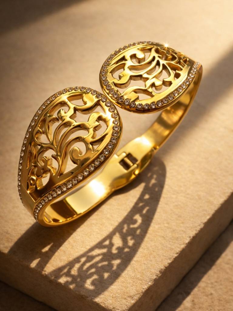 Regal Carving Cuff Bracelet -18KT Gold Plated