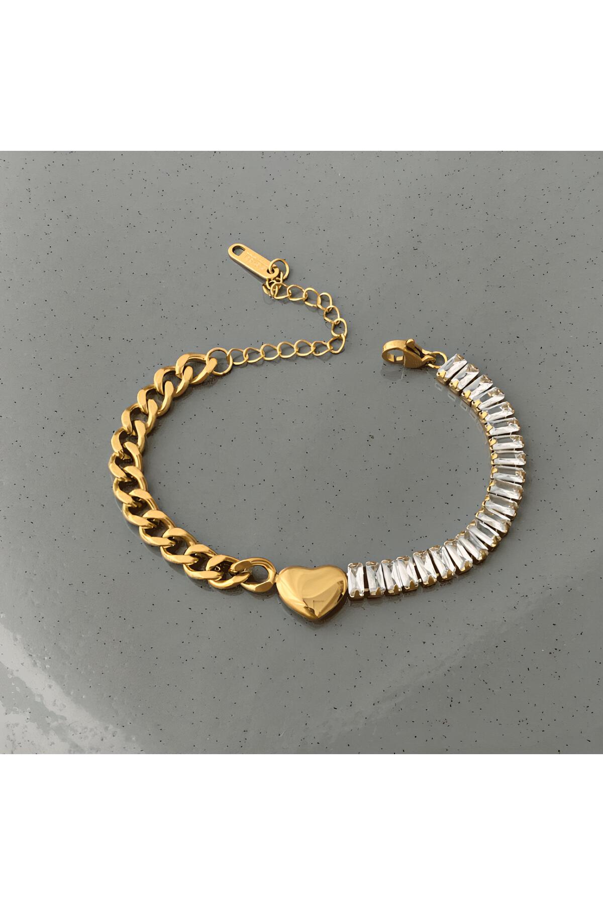 Tennis Heart Bracelet - 18KT Gold Plated
