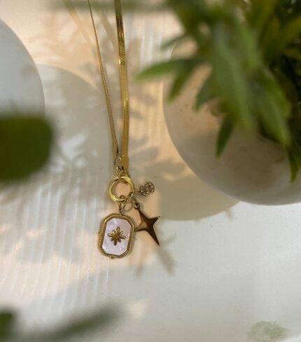 Celestial Northstar and S Alphabet Charms Pendant Chain - Demifine 18KT Gold Plated