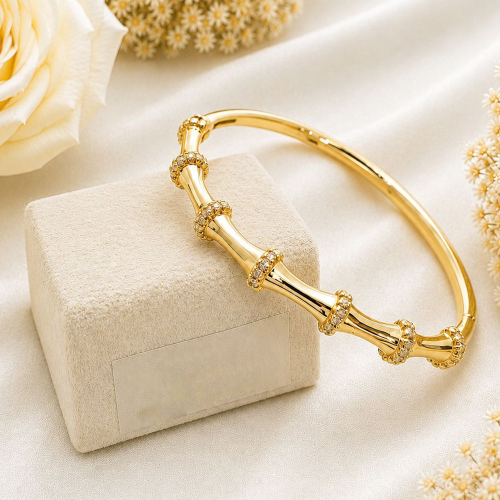Bamboo Zirconia Studded Cuff Bracelet -18KT Gold Plated