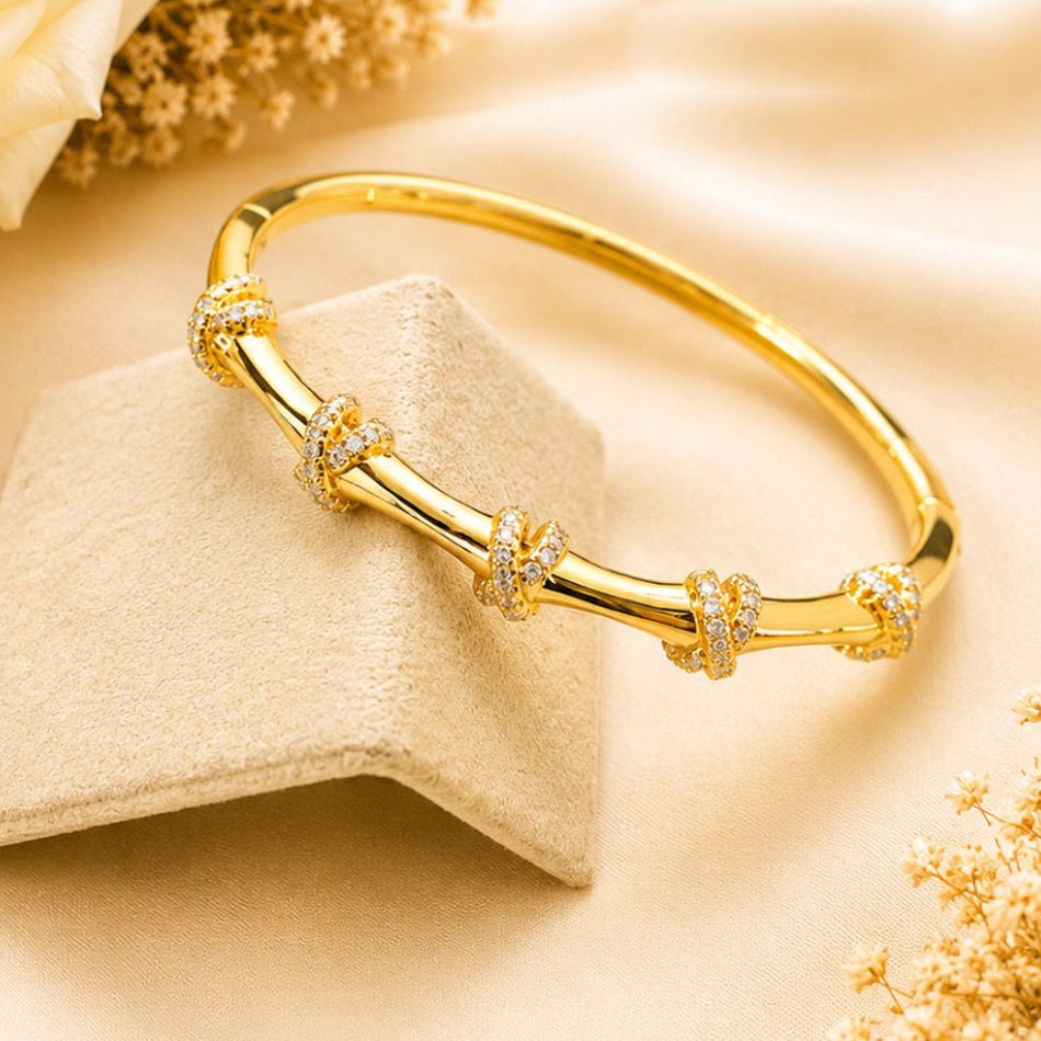 Bamboo Crossover Cuff Bracelet -18KT Gold Plated