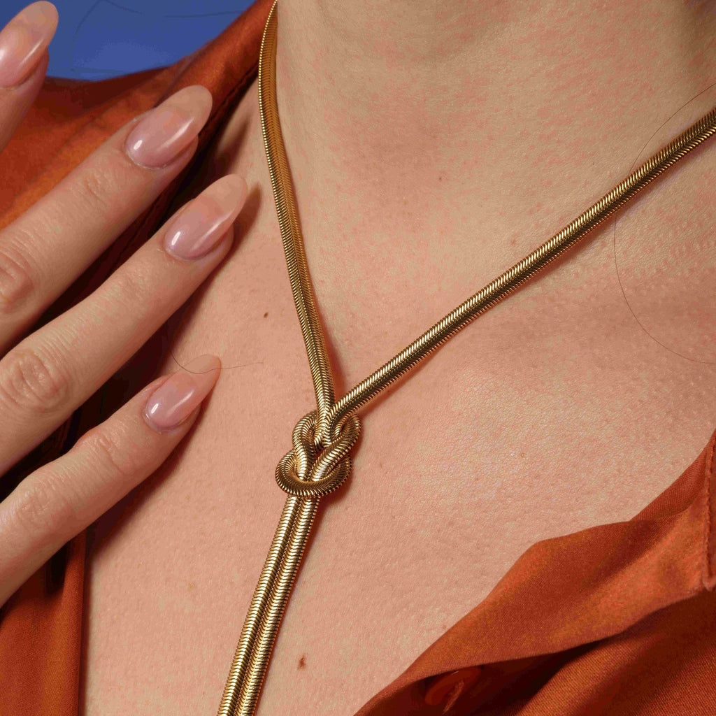 Twisted Knot Snake Chain long Pendant - Demifine 18KT Gold Plated