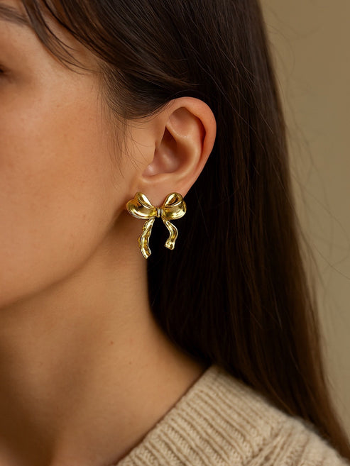 Bow Statement Stud Earrings - Demifine 18KT Gold Plated