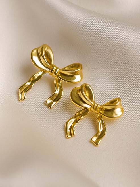 Bow Statement Stud Earrings - Demifine 18KT Gold Plated
