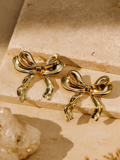 Bow Statement Stud Earrings - Demifine 18KT Gold Plated