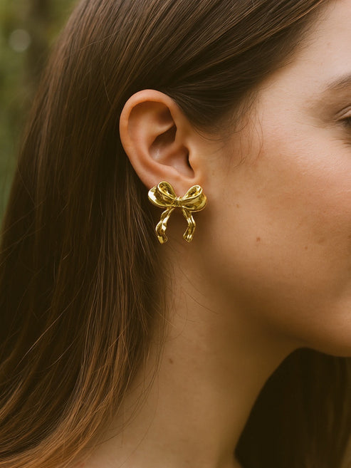 Bow Statement Stud Earrings - Demifine 18KT Gold Plated