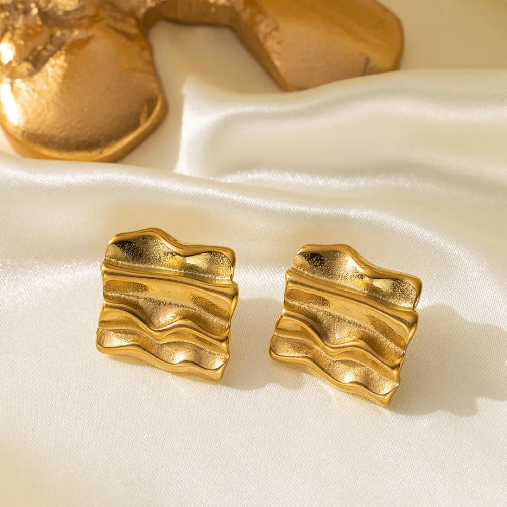 Irregular Square stud Earring- Demifine 18KT Gold Plated