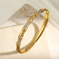 Bamboo Zirconia Studded Cuff Bracelet -18KT Gold Plated