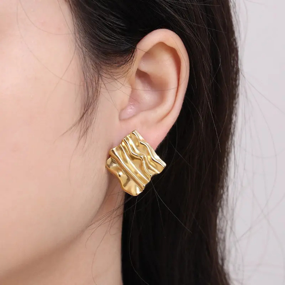 Irregular Square stud Earring- Demifine 18KT Gold Plated