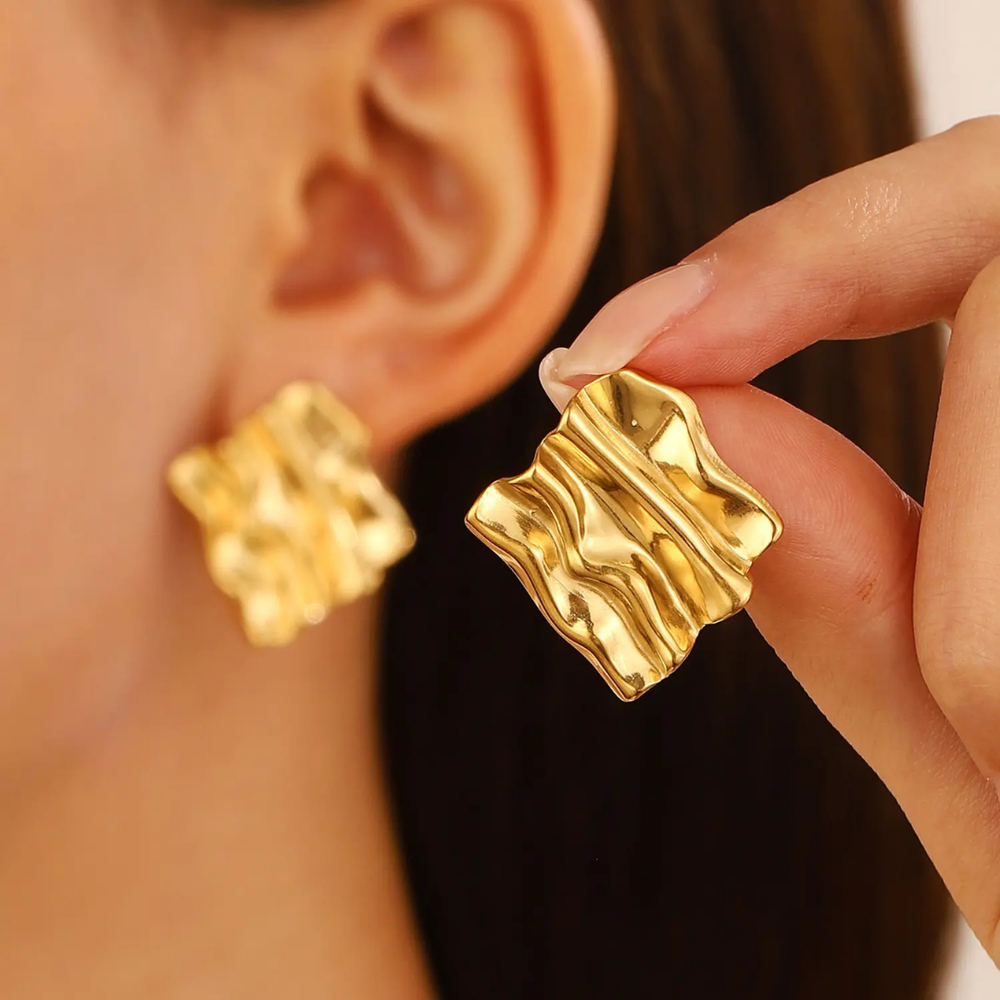 Irregular Square stud Earring- Demifine 18KT Gold Plated