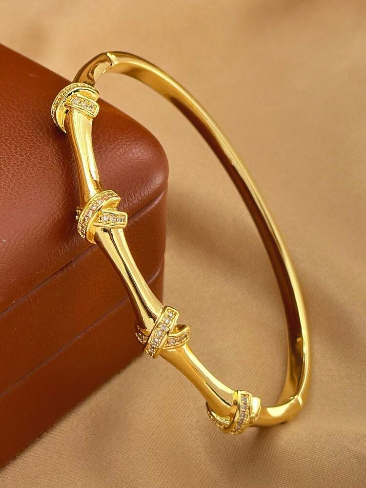 Bamboo Crossover Cuff Bracelet -18KT Gold Plated
