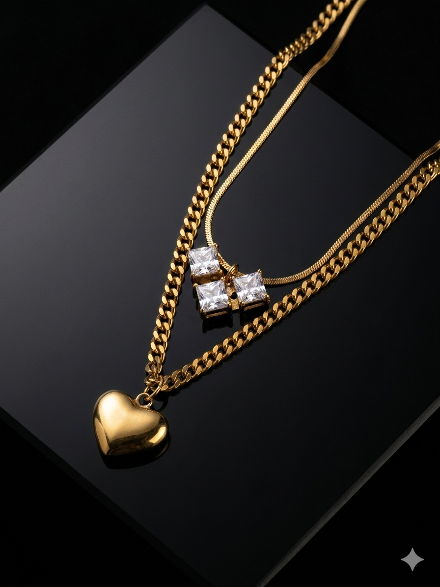 Multilayer Valentine Heart Pendant - Demifine 18KT Gold Plated