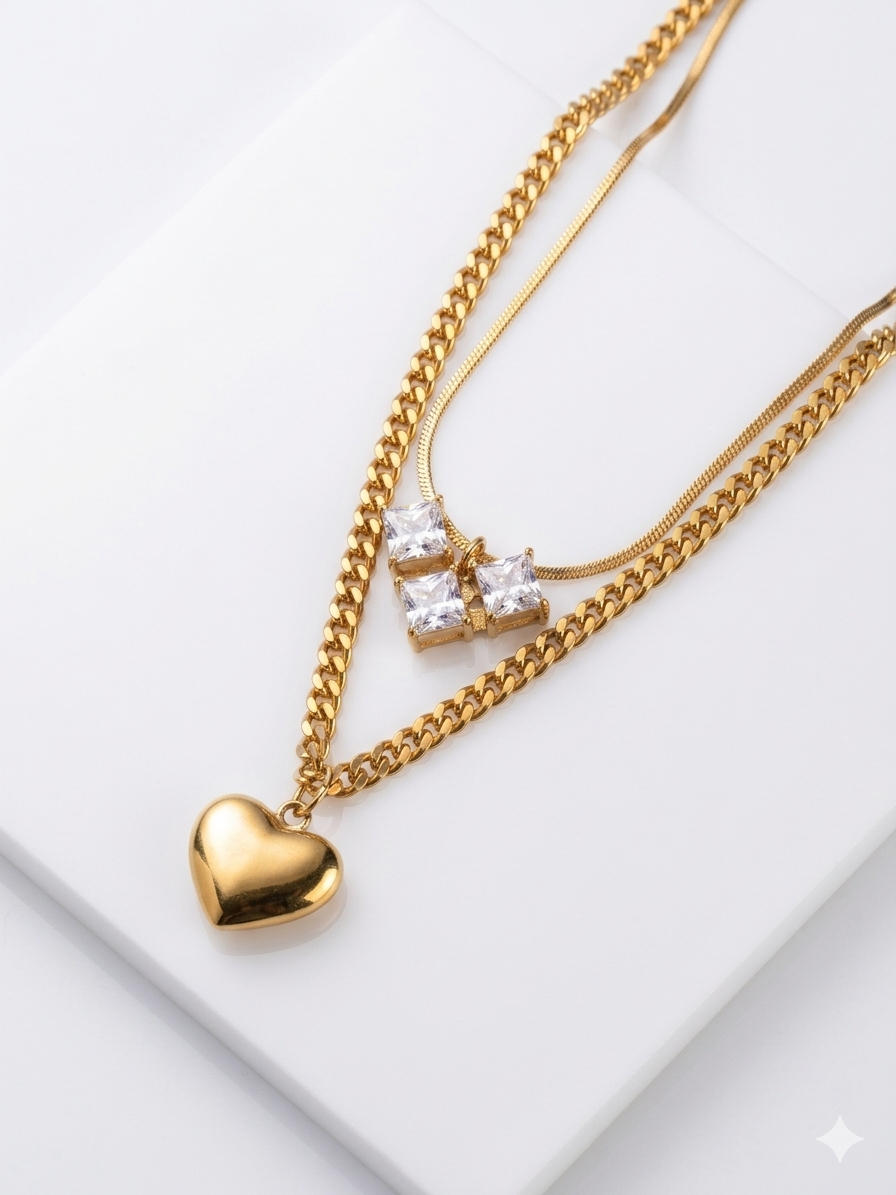 Multilayer Valentine Heart Pendant - Demifine 18KT Gold Plated