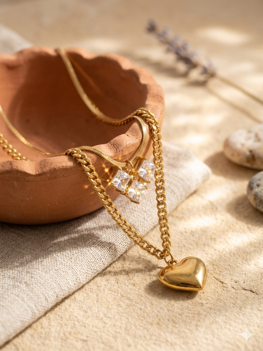 Multilayer Valentine Heart Pendant - Demifine 18KT Gold Plated