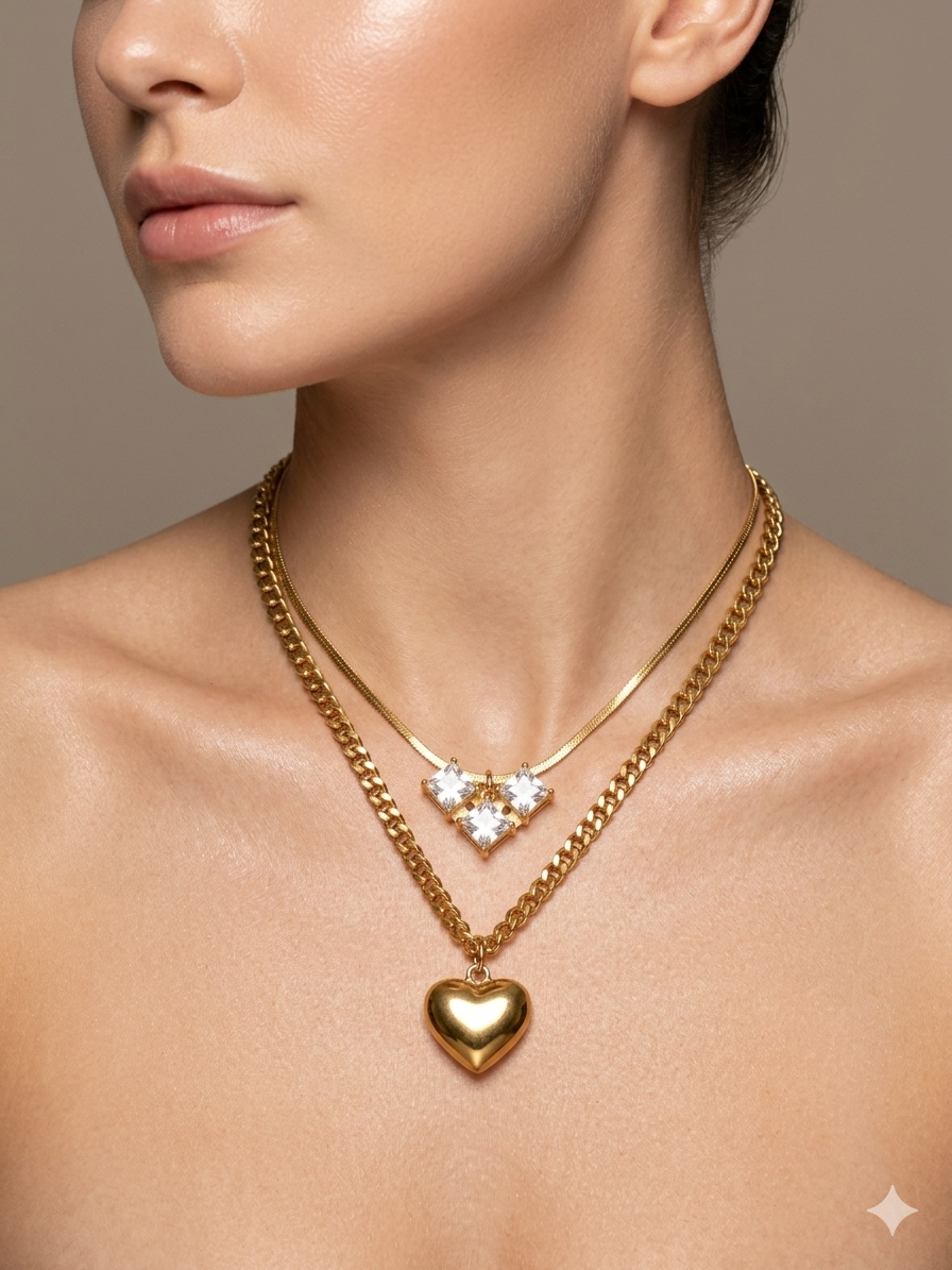 Multilayer Valentine Heart Pendant - Demifine 18KT Gold Plated