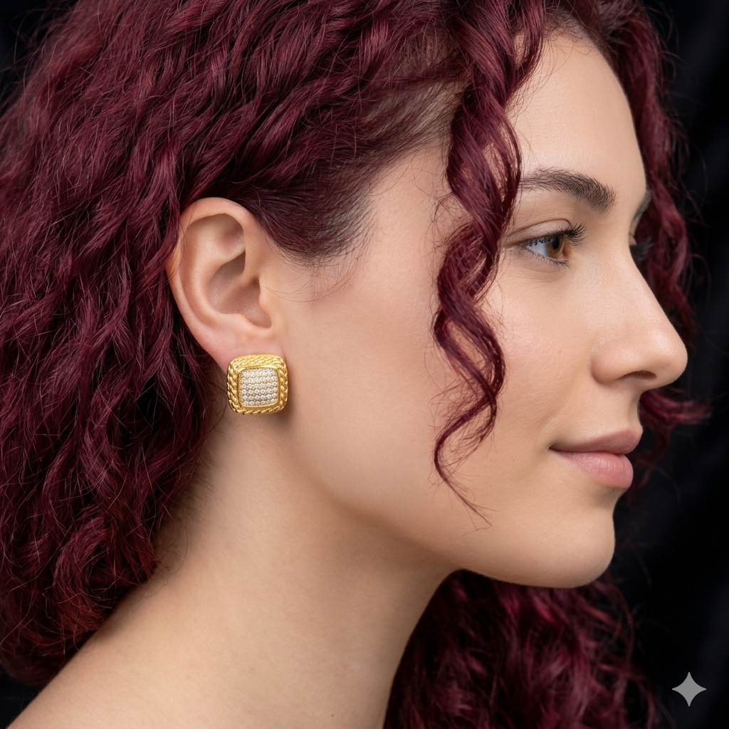 Alina Zirconia Studded Earring - 18 KT Gold Plated