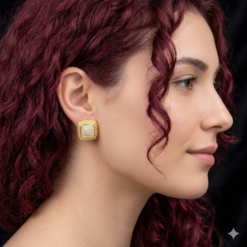 Alina Zirconia Studded Earring - 18 KT Gold Plated