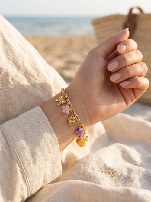 Clover Flower Multicharm Bracelet - Demifine 18KT Gold Plated