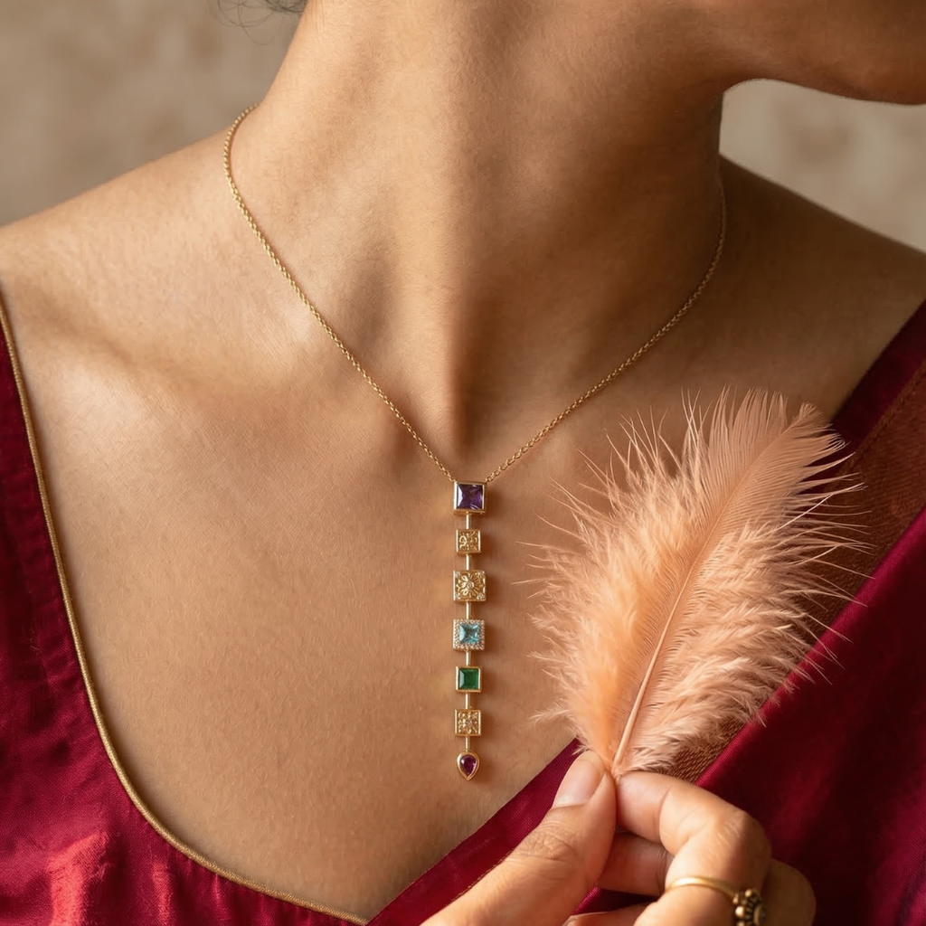 Sacred Chakra Gemstone Statement Pendant - Demifine 18KT Gold Plated