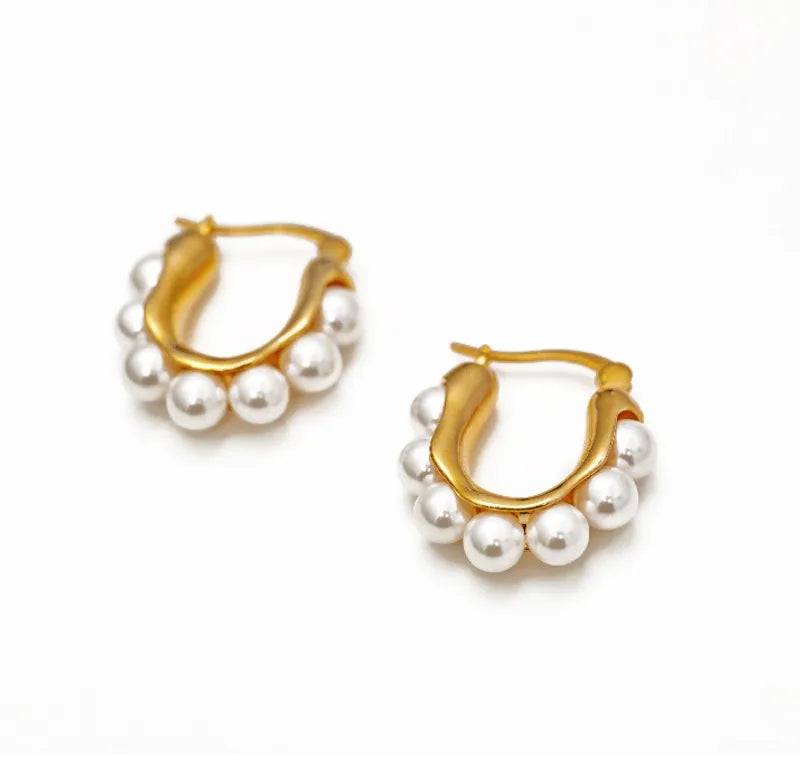 Pearl Drop Hoop Earrings - Demifine 18KT Gold Plated
