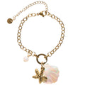 Beachy Starfish, Shell, Pearl Charms Bracelet - Demifine 18KT Gold Plated