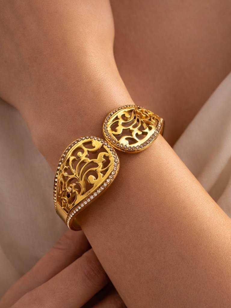 Regal Carving Cuff Bracelet -18KT Gold Plated