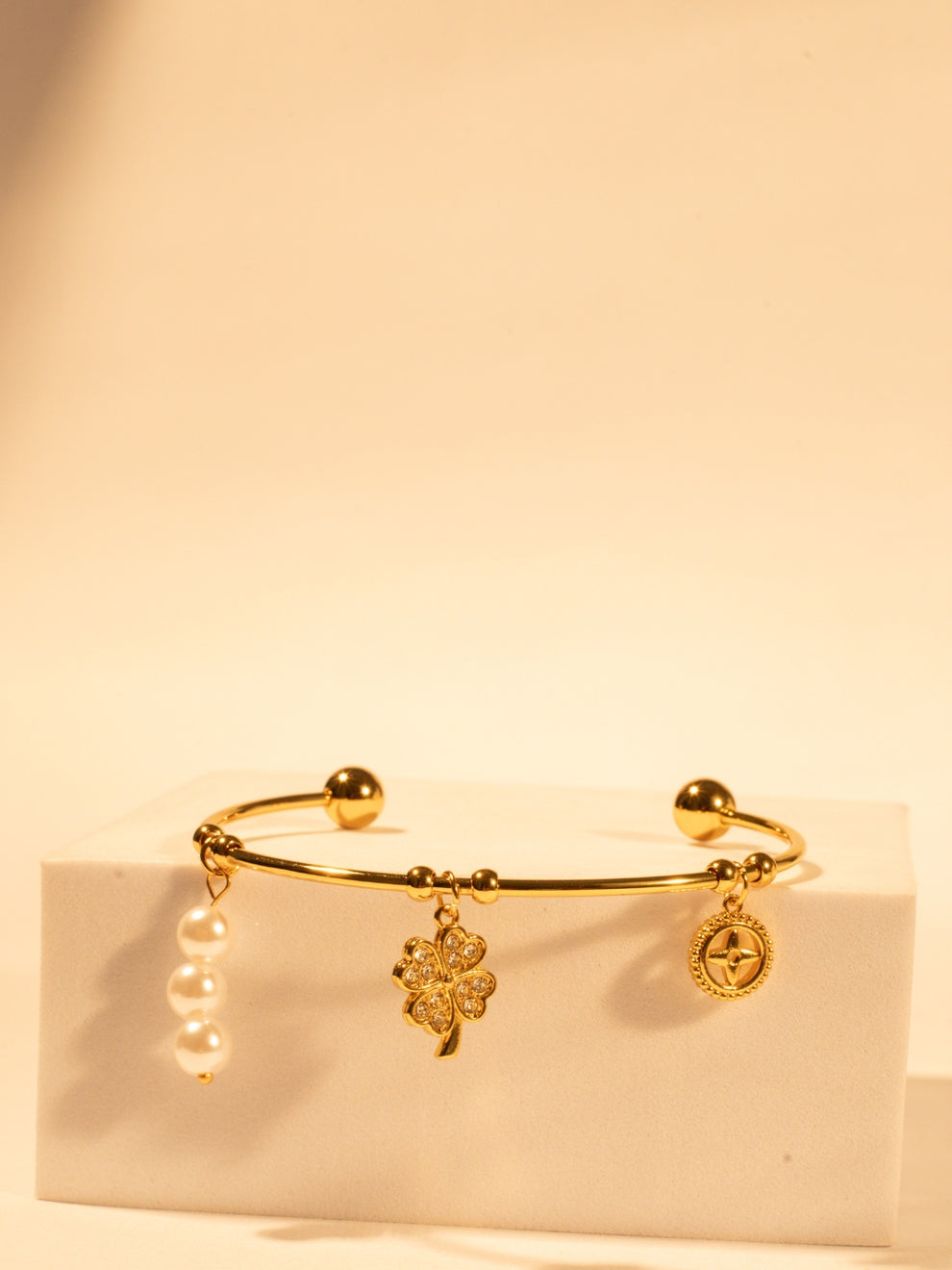 Clover Diamond Cuff Bracelet -18KT Gold Plated
