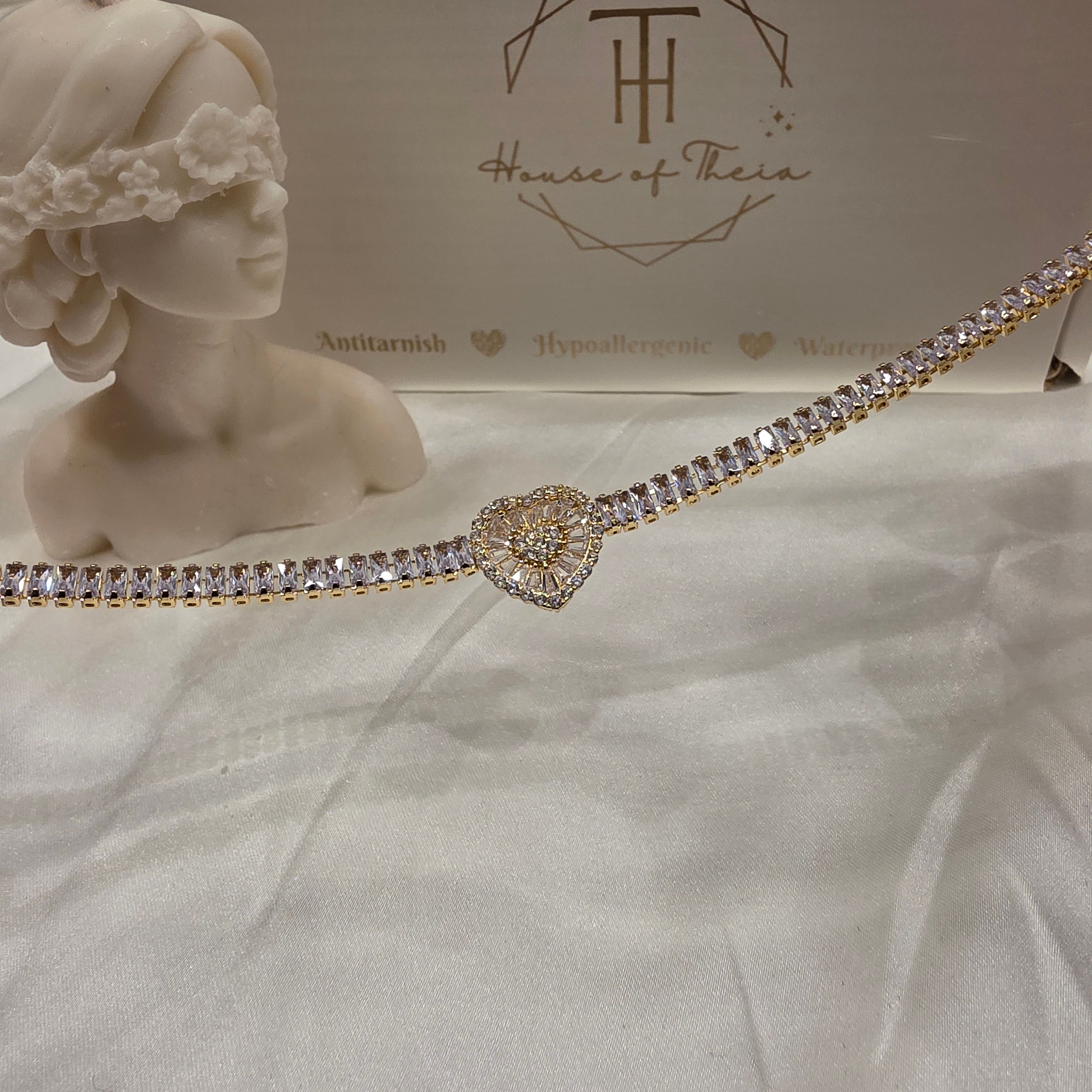 Cubic Zirconia Studded Ray of Heart Tennis Bracelet - Demifine 18KT Gold Plated