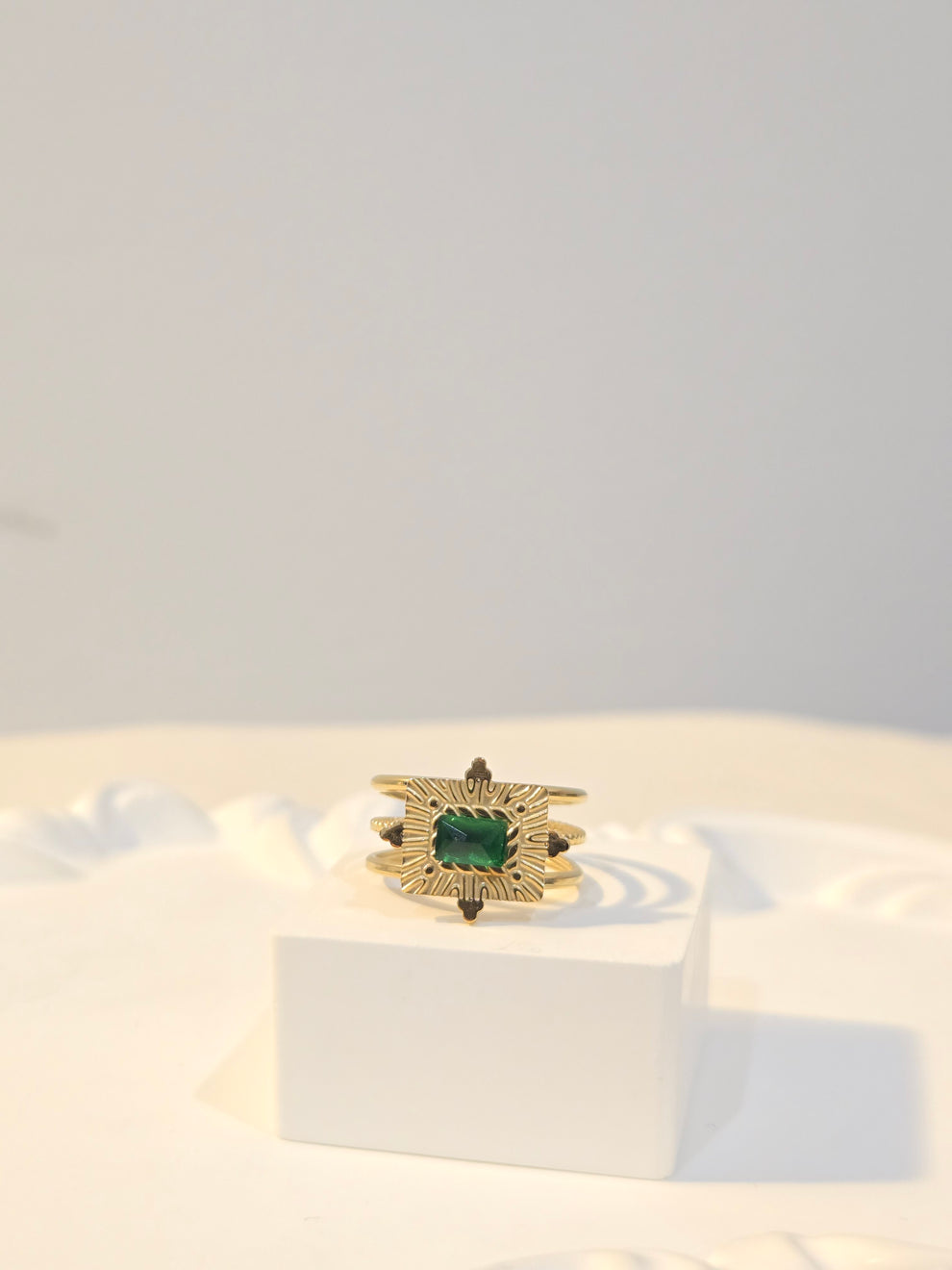 Ray of Sunshine Emerald Ring - 18KT Gold Plated