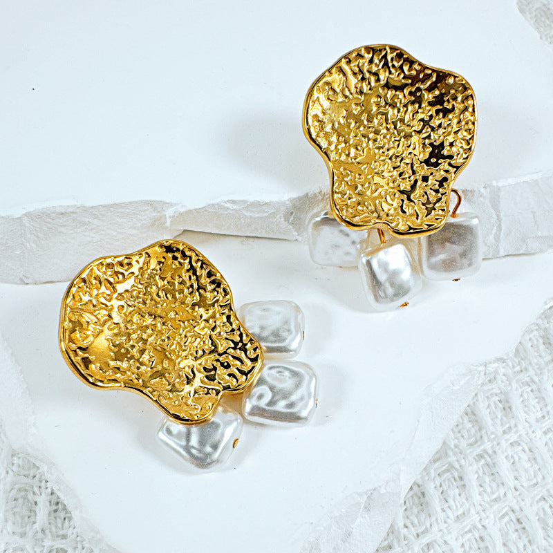 Asymmetric Pearl Stud Earrings - 18KT Gold Plated