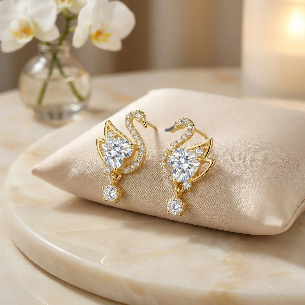 Amora Swan Stud Earrings - 18KT Gold Plated