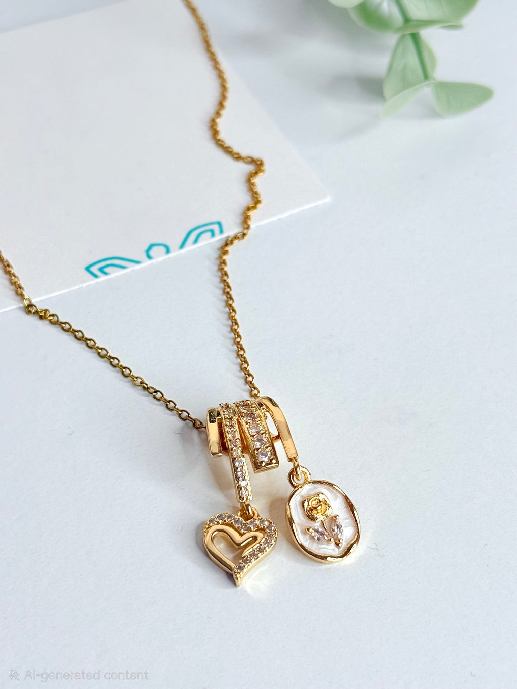 MOP Studded Rose Pendant Chain - Demifine 18KT Gold Plated
