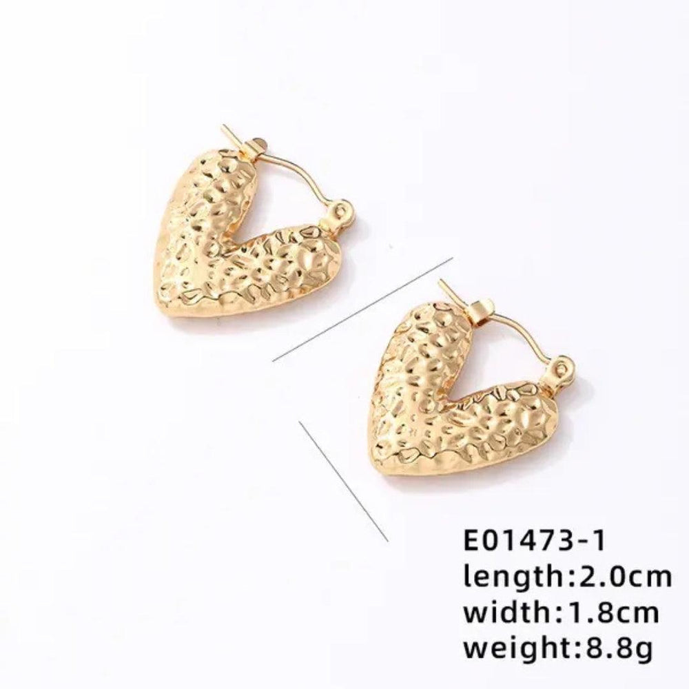 hammered heart hoop Earring - Demifine 18KT Gold Plated