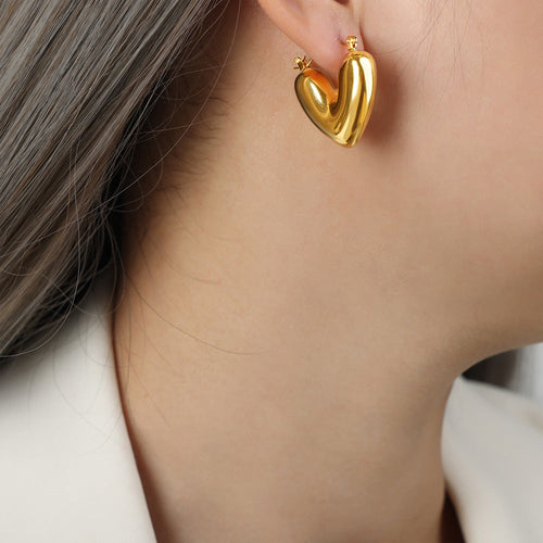 Chunky Heart Hoop Earrings - Demifine 18KT Gold Plated