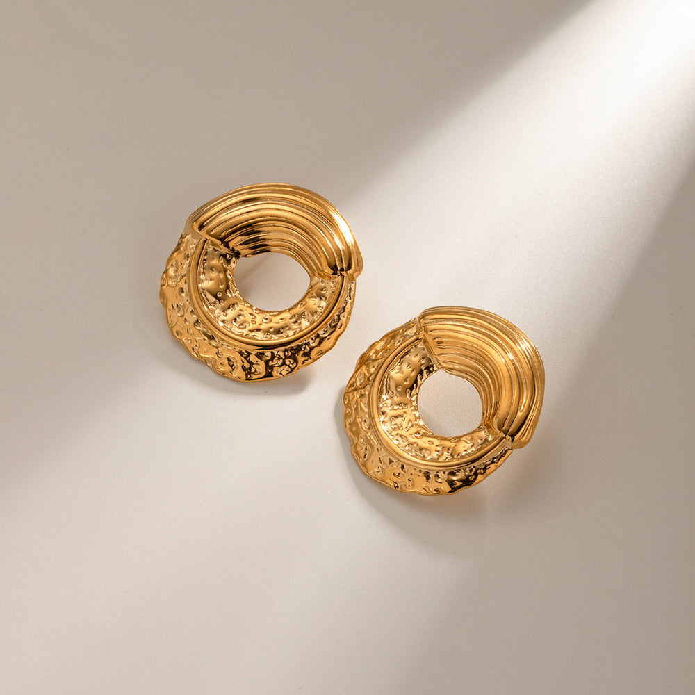 O Textured Stud Earring - Demifine 18KT Gold Plated