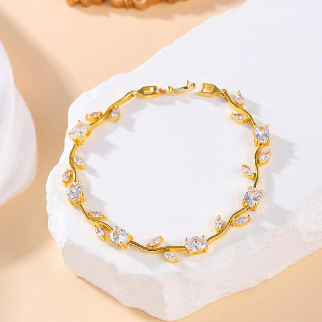 Zirconia Studded Tulip Bracelet -18KT Gold Plated