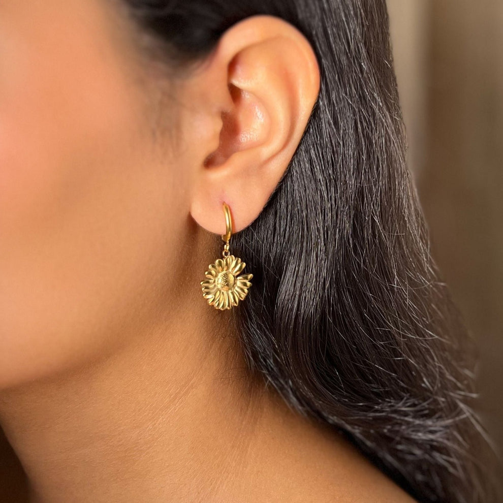 Sunflower Drop Earrings - Demifine 18KT Gold Plated
