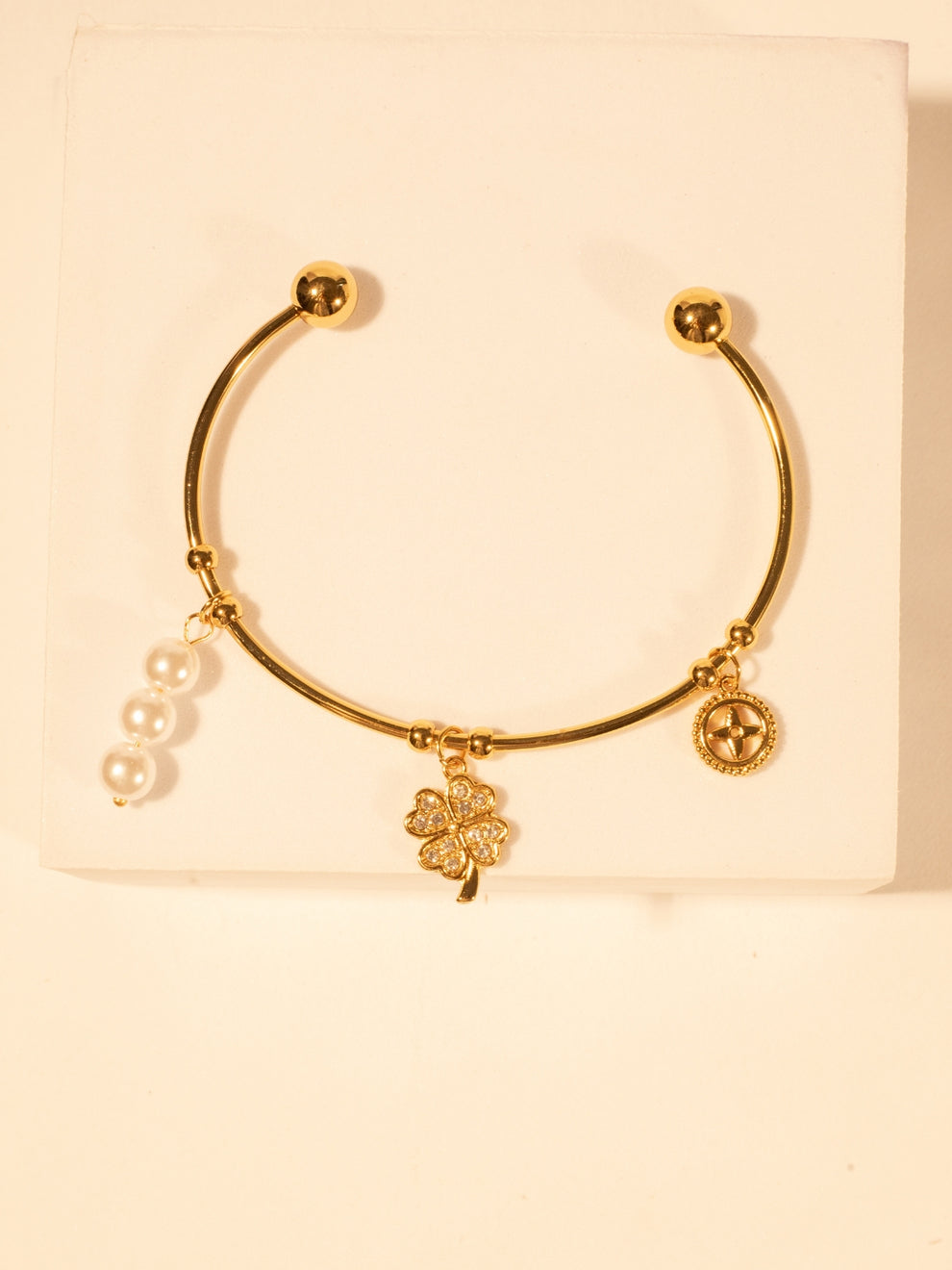 Clover Diamond Cuff Bracelet -18KT Gold Plated