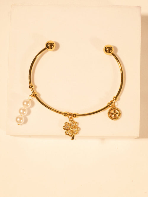 Clover Diamond Cuff Bracelet -18KT Gold Plated