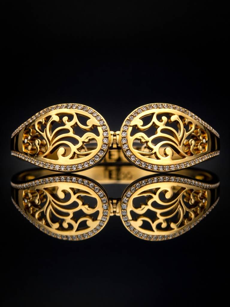 Regal Carving Cuff Bracelet -18KT Gold Plated