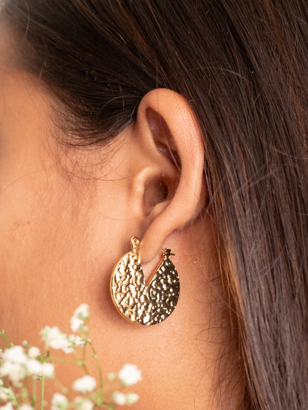 Textured Round Hoop Earrings - Demifine 18KT Gold Plated