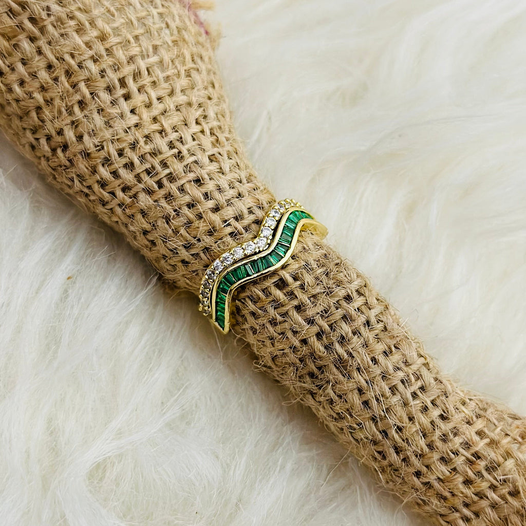 Zigzag Emerald Statement Ring- Demifine 18KT Gold Plated