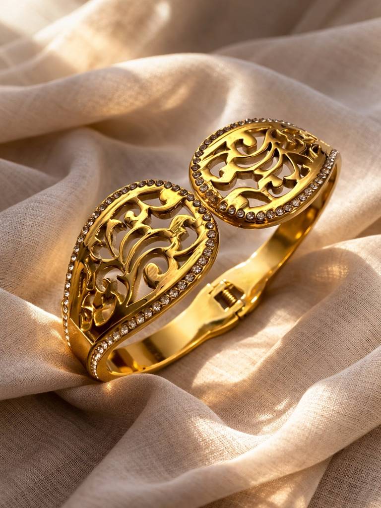 Regal Carving Cuff Bracelet -18KT Gold Plated