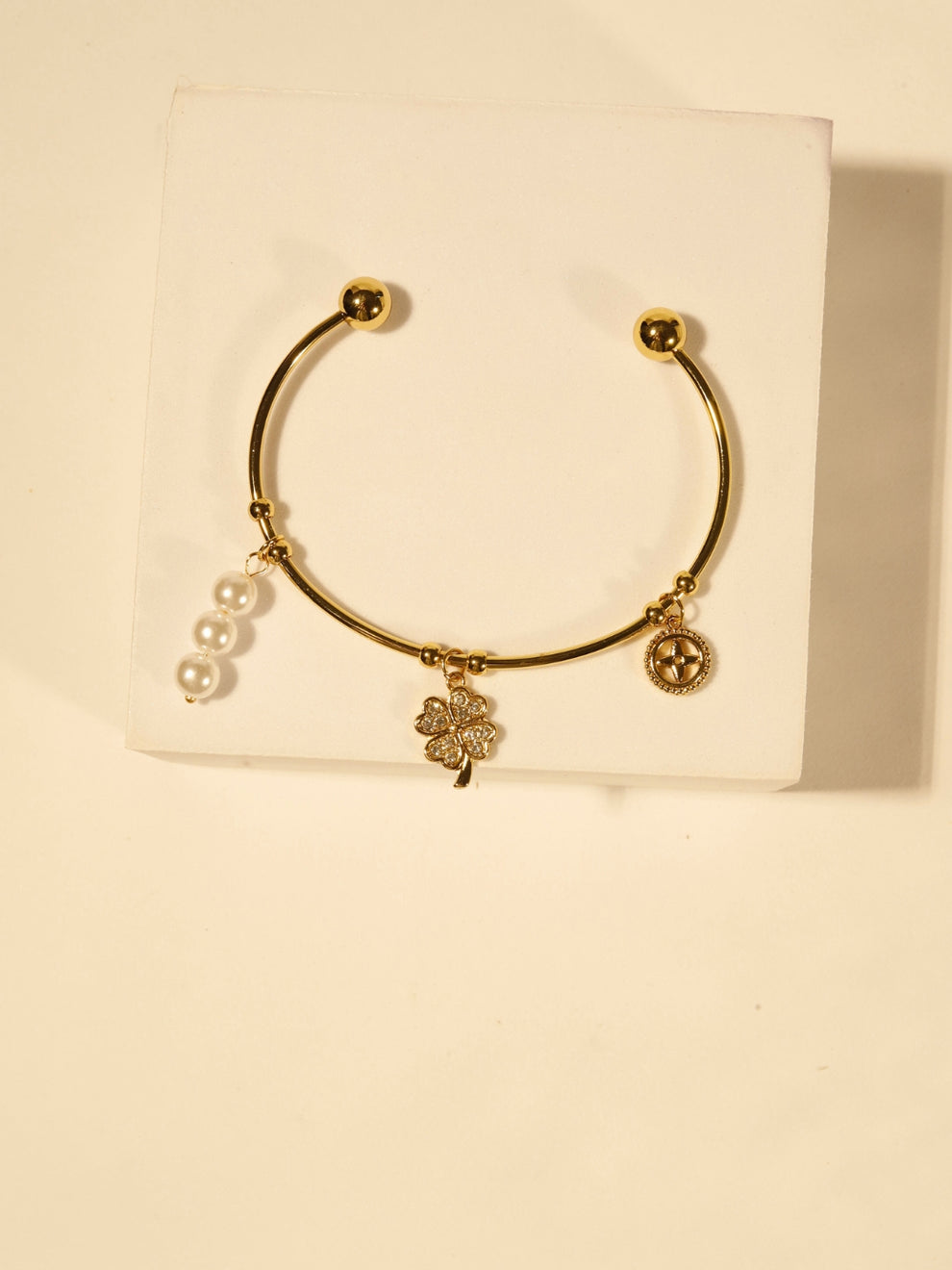 Clover Diamond Cuff Bracelet -18KT Gold Plated