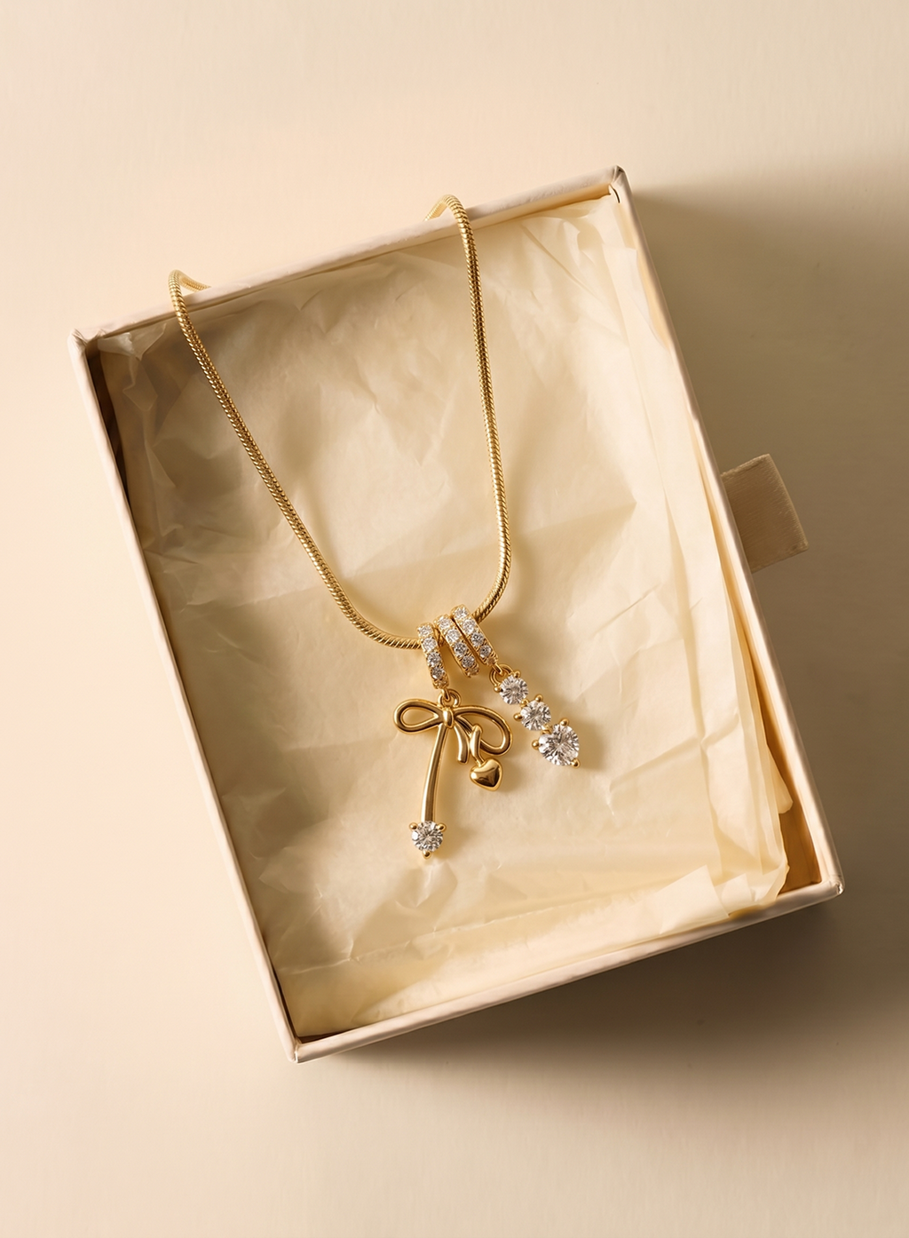 Heart N Bow Zirconia Pendant - 18KT Gold Plated