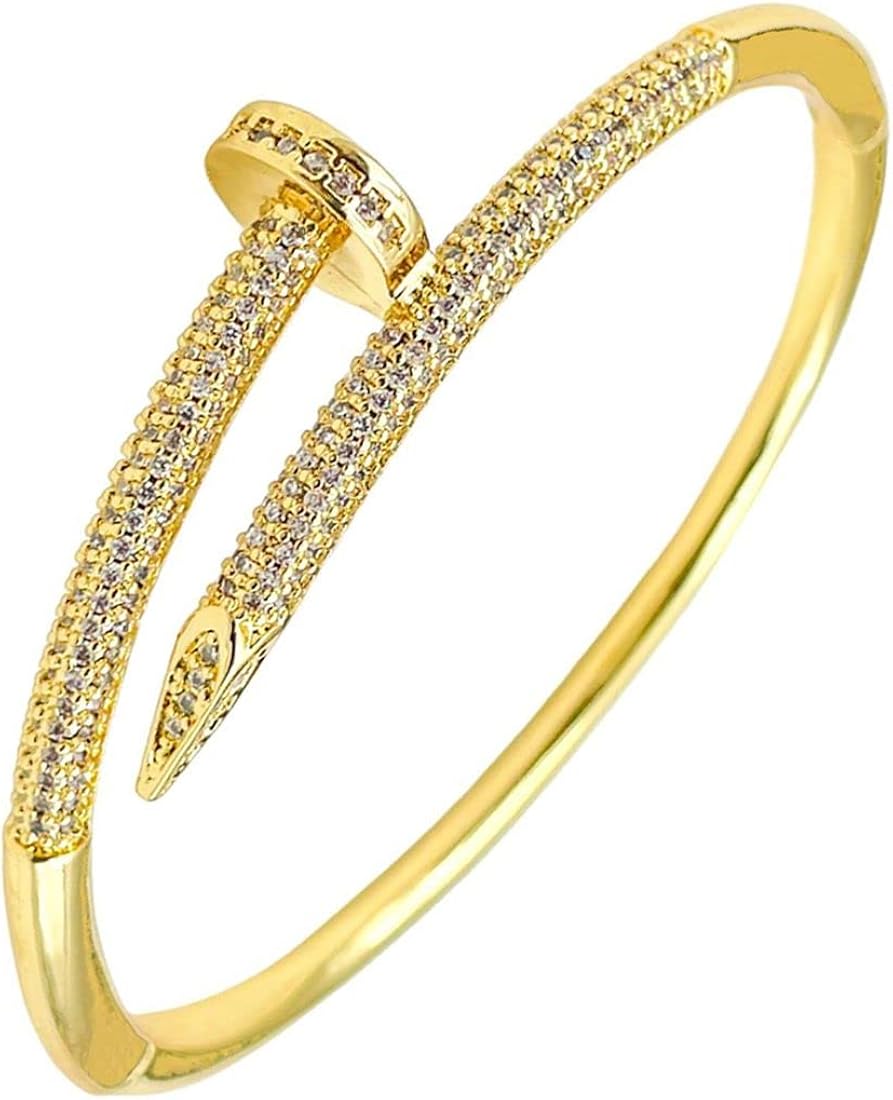 Zirconia Studded Nail Cuff Bracelet -18KT Gold Plated